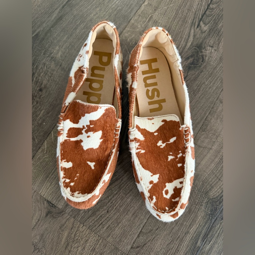 Hush Puppies Brown and White Cowprint Loafers - Picture 6 of 12